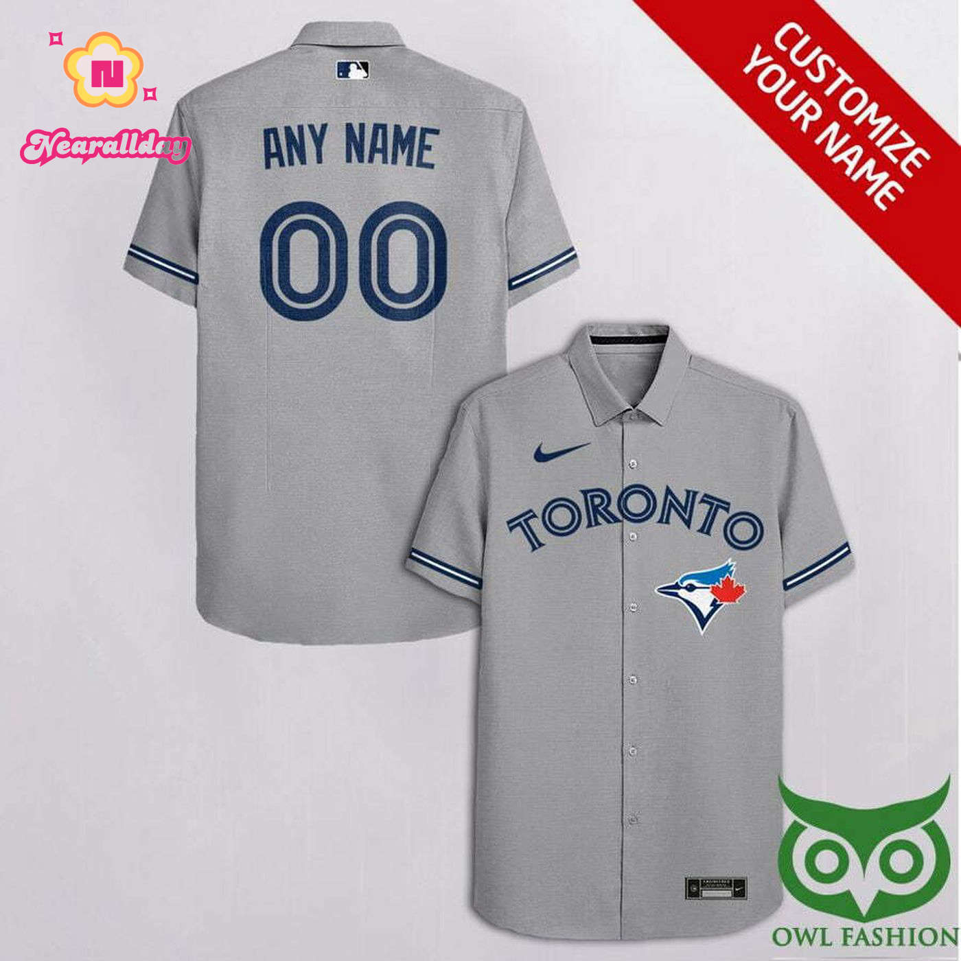 Personalized Toronto Blue Jays Gray Hawaiian Shirt with Custom Name and Number Personalized Toronto Blue Jays Gray Hawaiian Shirt with Custom Name and Number