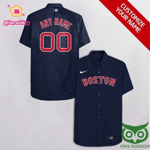 Personalized Boston Red Sox Hawaiian Shirt – Ink Blue & Red Design – Customizable
