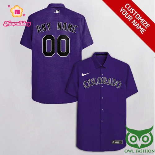 Personalized Colorado Rockies Purple Hawaiian Shirt with Team Logo Sleeve