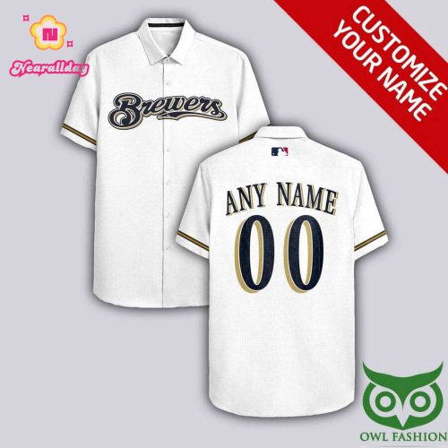 Milwaukee Brewers White Yellow Blue Sleeve Hawaiian Shirt – Customized Design