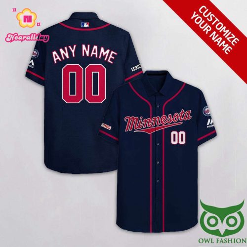 Minnesota Twins Custom Ink Blue Hawaiian Shirt with Team Colors Personalized Twins Shirt