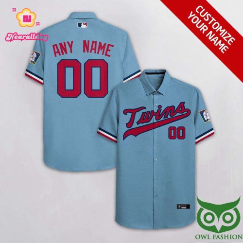 Custom Minnesota Twins Sky Blue Hawaiian Shirt with Red Team Name - Official MLB Merchandise