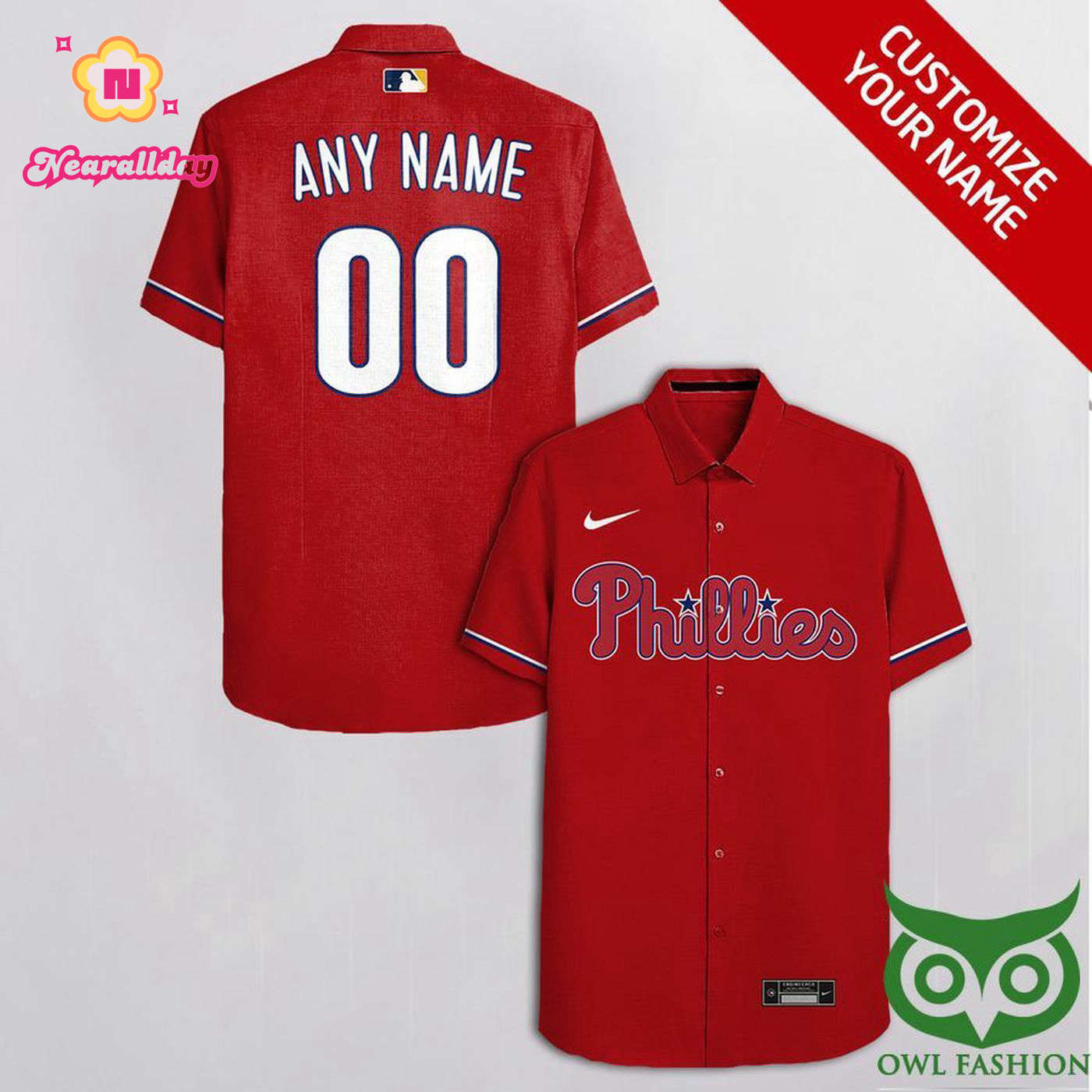 Custom Philadelphia Phillies Red & White Cassette Hawaiian Shirt Custom Philadelphia Phillies Red & White Cassette Hawaiian Shirt