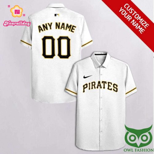 Custom Pittsburgh Pirates White & Black Hawaiian Shirt – Personalized MLB Fan Apparel