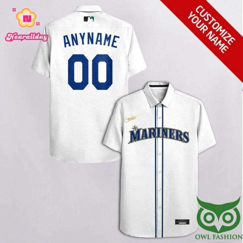 Seattle Mariners Custom White Hawaiian Shirt with Yellow Blue Stripes