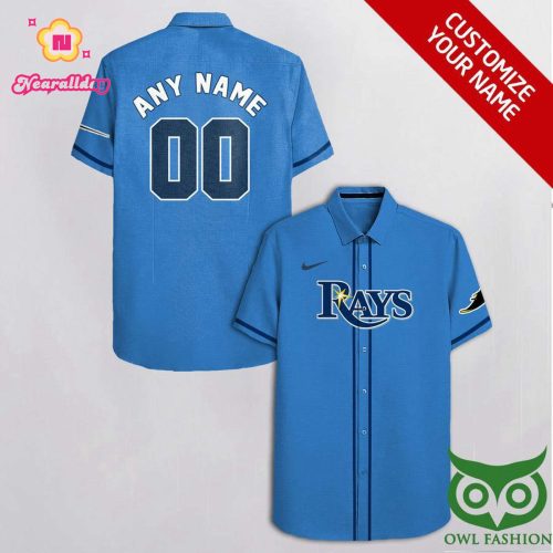 Tampa Bay Rays Blue Hawaiian Shirt with Dark Blue Stripes – Customized Design