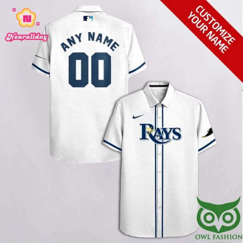 Official Tampa Bay Rays White Hawaiian Shirt with Custom Team Sleeves