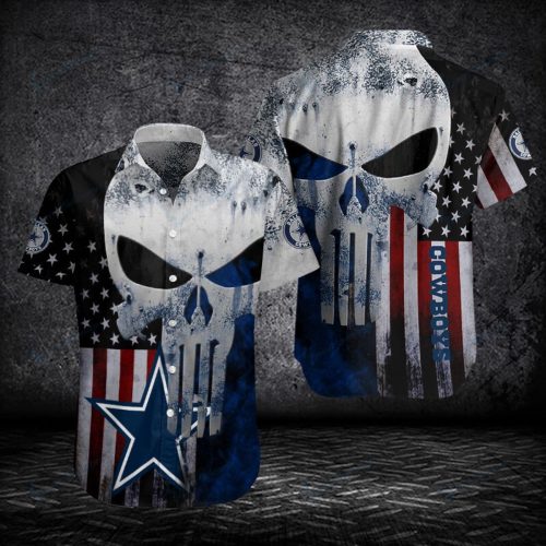 Dallas Cowboys American Flag And Skull 3D Hawaiian Shirt, Gift For Fans