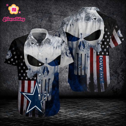 Dallas Cowboys American Flag And Skull 3D Hawaiian Shirt, Gift For Fans