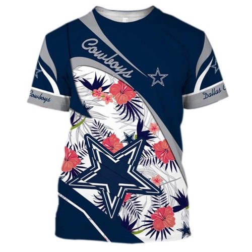 Dallas Cowboys Hibiscus Flower Pattern 3D Tshirt, Gift For Fan