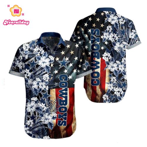 Dallas Cowboys NFL US Flag Graphic Hawaiian Shirt, Gift For Fan
