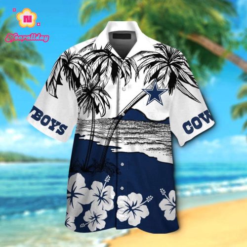 Dallas Cowboys Short Sleeve Button Up Tropical Aloha Hawaiian Shirt Set for Men Women Kids Gift