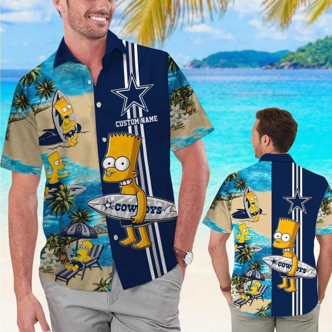 Dallas Cowboys Simpsons Name Personalized Short Sleeve Button Up Tropical Aloha Hawaiian Shirt Set for Men Women Kids