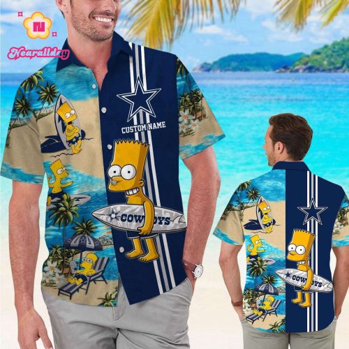 Dallas Cowboys Simpsons Name Personalized Short Sleeve Button Up Tropical Aloha Hawaiian Shirt Set for Men Women Kids
