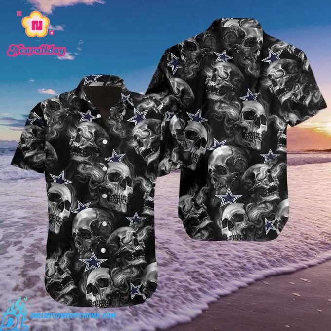 Dallas Cowboys Star American Football Skull Hawaiian Shirt Set for Men Women Kids