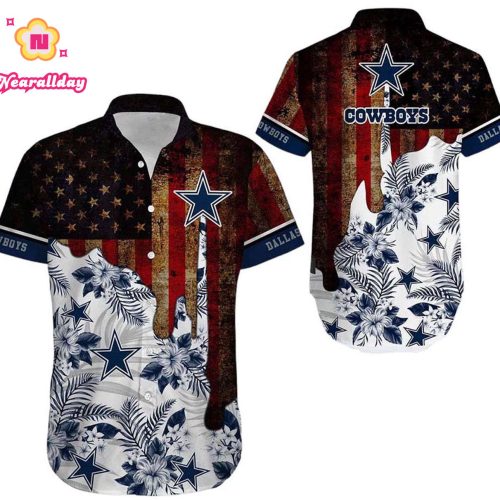 Dallas Cowboys Vintage US Flag Hawaiian Shirt, Gift For Fan