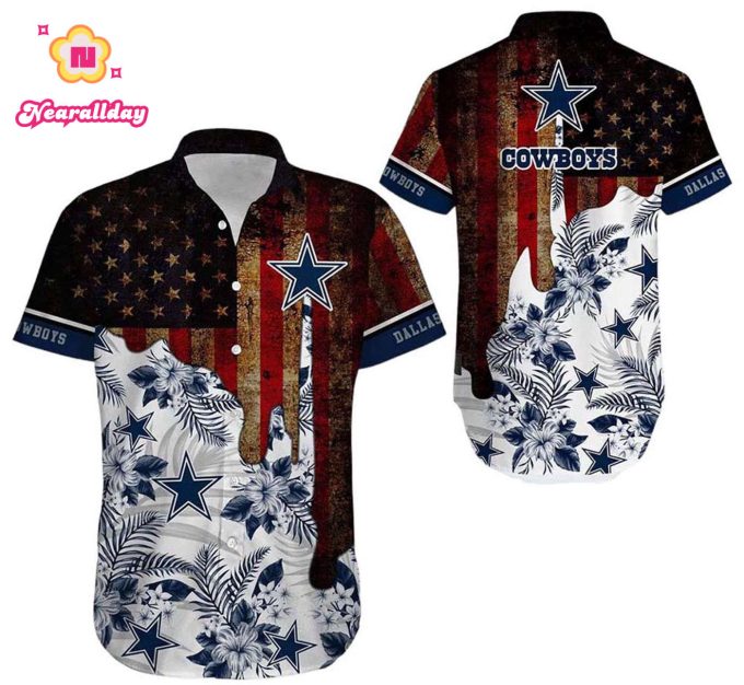 Dallas Cowboys Vintage US Flag Hawaiian Shirt, Gift For Fan