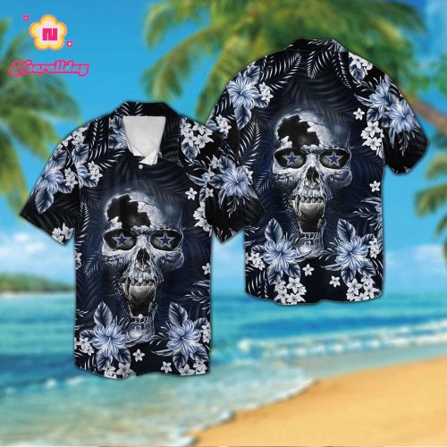 Dallas Cowboysskull Short Sleeve Button Up Tropical Aloha Hawaiian Shirt Set for Men Women Kids Gift