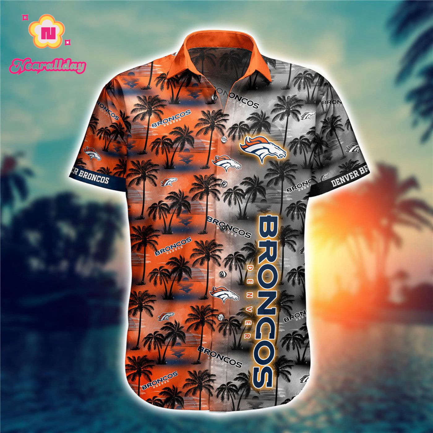 Denver Broncos Hawaiian Shirt Palm Tree Pattern Denver Broncos Hawaiian Shirt Palm Tree Pattern