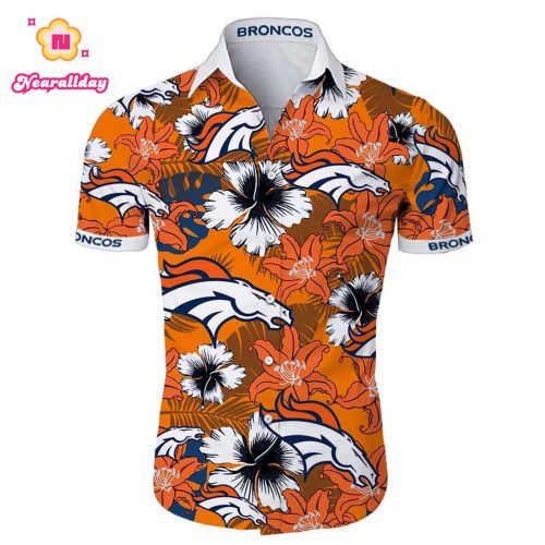 Denver Broncos Hawaiian Shirt Tropical Flower Short Sleeve