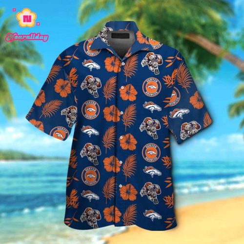 Denver Broncos Short Sleeve Button Up Tropical Aloha Hawaiian Shirt Set for Men Women Kids Gift