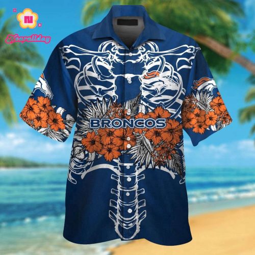 Denver Broncos Short Sleeve Button Up Tropical Aloha Hawaiian Shirt Set for Men Women Kids Gift