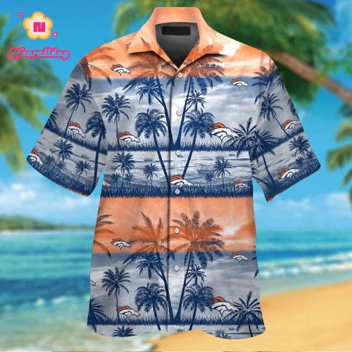 Denver Broncos Short Sleeve Button Up Tropical Aloha Hawaiian Shirt Set for Men Women Kids Gift