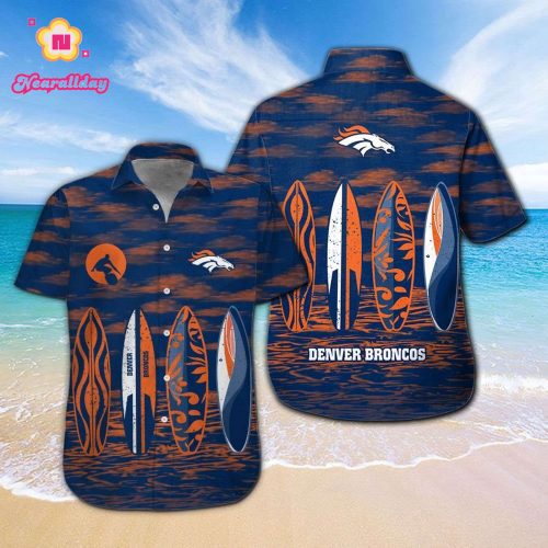 Denver Broncos Short Sleeve Button Up Tropical Aloha Hawaiian Shirt Set for Men Women Kids Gift