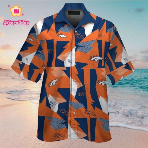 Denver Broncos Short Sleeve Button Up Tropical Aloha Hawaiian Shirt Set for Men Women Kids Gift