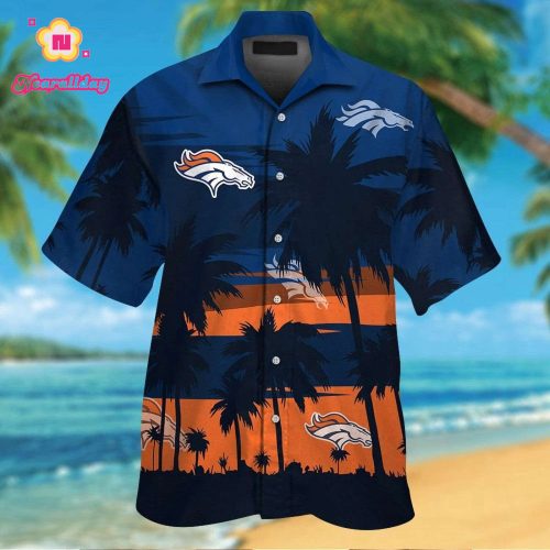 Denver Broncos Short Sleeve Button Up Tropical Aloha Hawaiian Shirt Set for Men Women Kids Gift