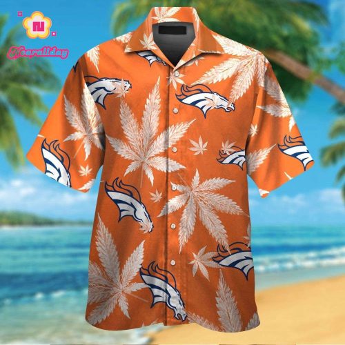 Denver Broncos Short Sleeve Button Up Tropical Aloha Hawaiian Shirt Set for Men Women Kids Gift