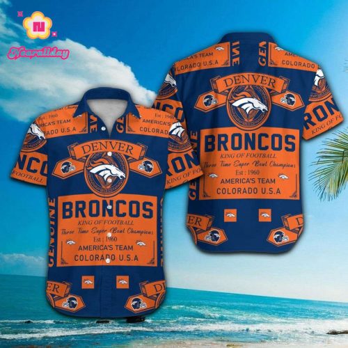 Denver Broncos Short Sleeve Button Up Tropical Aloha Hawaiian Shirt Set for Men Women Kids Gift