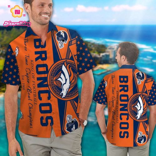 Denver Broncos Short Sleeve Button Up Tropical Aloha Hawaiian Shirt Set for Men Women Kids Gift