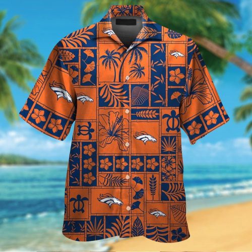 Denver Broncos Short Sleeve Button Up Tropical Aloha Hawaiian Shirt Set for Men Women Kids Gift
