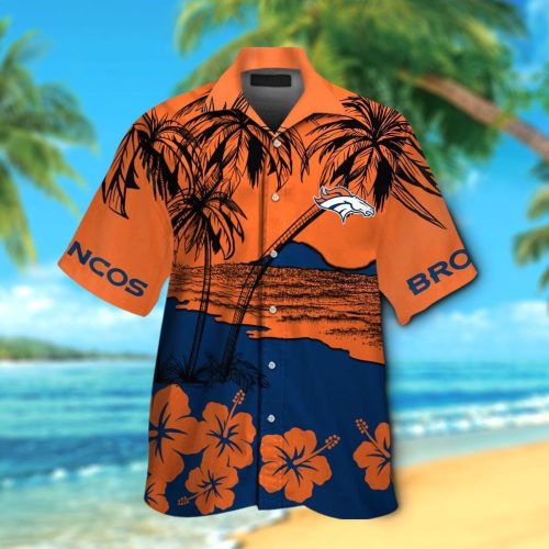 Denver Broncos Short Sleeve Button Up Tropical Aloha Hawaiian Shirt Set for Men Women Kids Gift