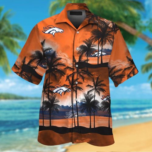 Denver Broncos Short Sleeve Button Up Tropical Aloha Hawaiian Shirt Set for Men Women Kids Gift