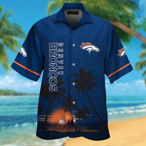 Denver Broncos Short Sleeve Button Up Tropical Aloha Hawaiian Shirt Set for Men Women Kids Gift