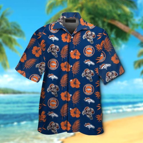 Denver Broncos Short Sleeve Button Up Tropical Aloha Hawaiian Shirt Set for Men Women Kids Gift