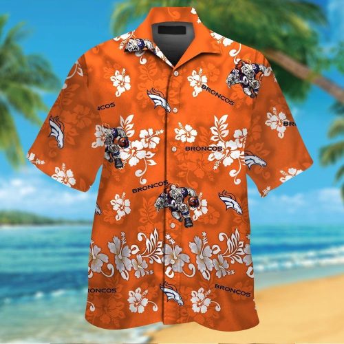 Denver Broncos Short Sleeve Button Up Tropical Aloha Hawaiian Shirt Set for Men Women Kids Gift