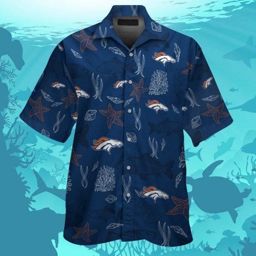 Denver Broncos Short Sleeve Button Up Tropical Aloha Hawaiian Shirt Set for Men Women Kids Gift