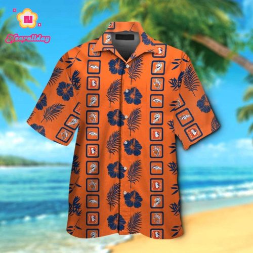 Denver Broncos Short Sleeve Button Up Tropical Aloha Hawaiian Shirt Set for Men Women Kids Gift