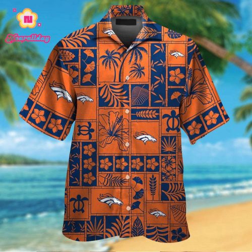 Denver Broncos Short Sleeve Button Up Tropical Aloha Hawaiian Shirt Set for Men Women Kids Gift