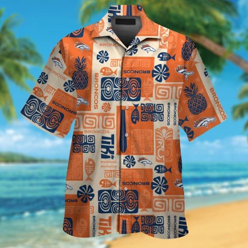 Denver Broncos Short Sleeve Button Up Tropical Aloha Hawaiian Shirt Set for Men Women Kids Gift