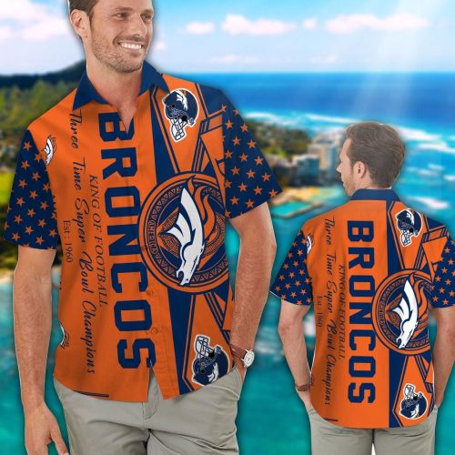 Denver Broncos Short Sleeve Button Up Tropical Aloha Hawaiian Shirt Set for Men Women Kids Gift