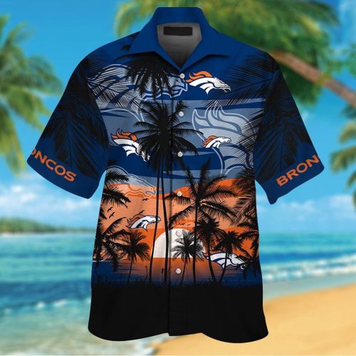 Denver Broncos Short Sleeve Button Up Tropical Aloha Hawaiian Shirts Shirt Hawaiian Shirt Set for Men Women Kids