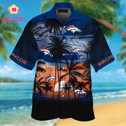 Denver Broncos Short Sleeve Button Up Tropical Aloha Hawaiian Shirts Shirt Hawaiian Shirt Set for Men Women Kids