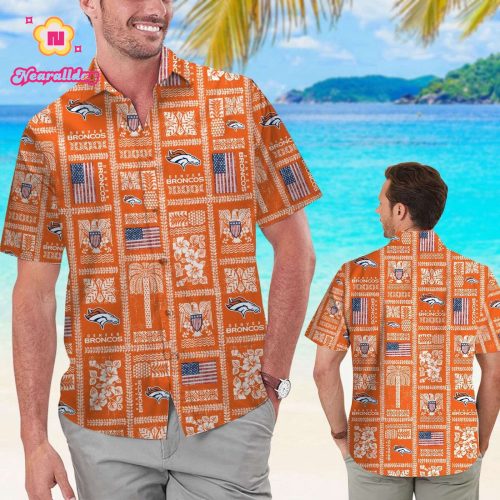 Denver Broncos Summer Commemorative Short Sleeve Button Up Tropical Aloha Hawaiian Shirt Set for Men Women Kids