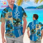Detroit Lions Baby Yoda Name Personalized Short Sleeve Button Up Tropical Aloha Hawaiian Shirt Set for Men Women Kids
