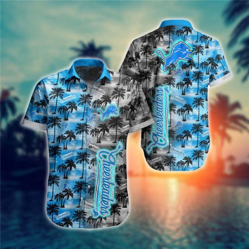 Detroit Lions Hawaiian Shirt Palm Tree Pattern
