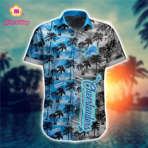 Detroit Lions Hawaiian Shirt Palm Tree Pattern
